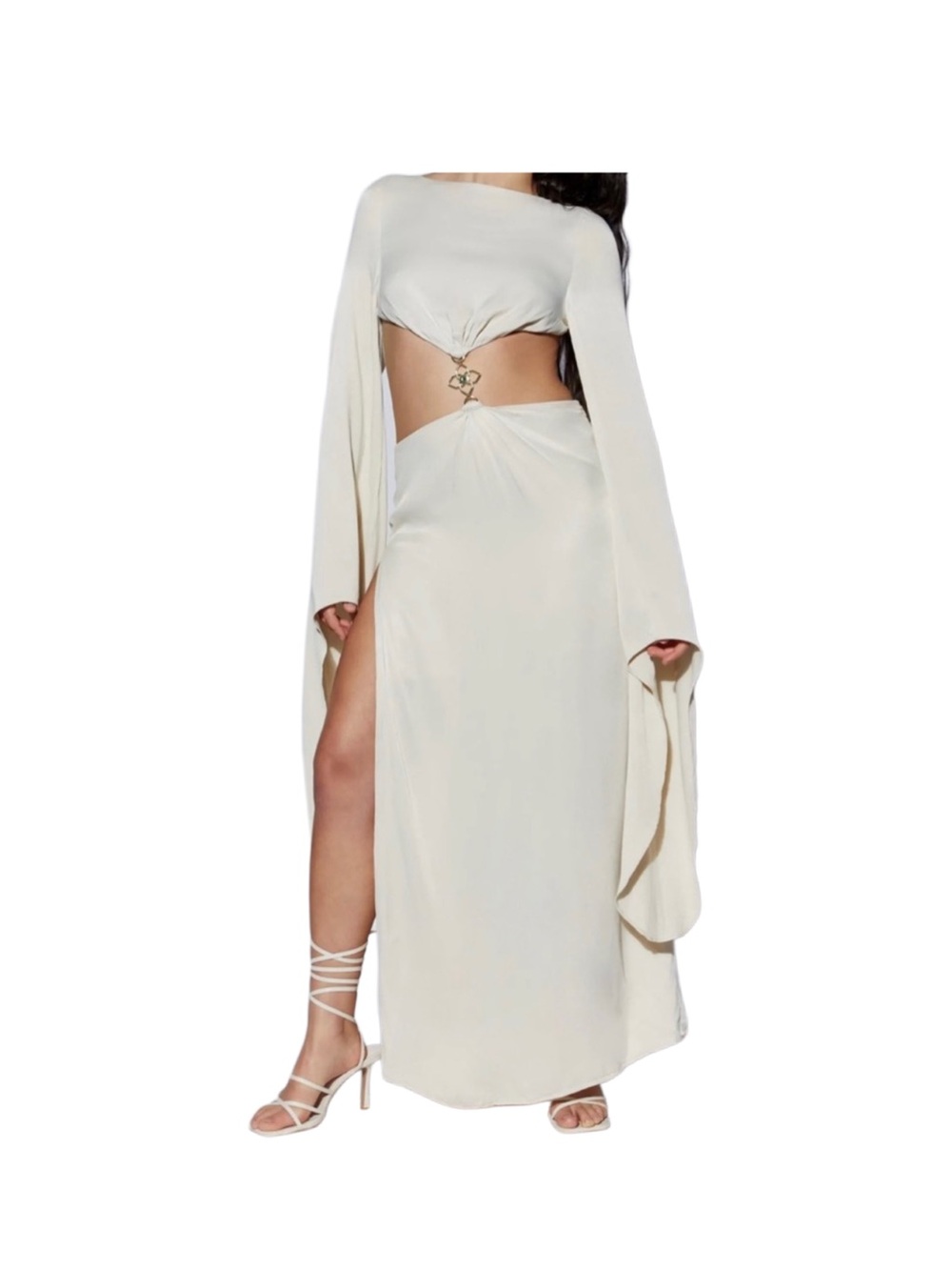 Ivory Open Back , Waist Cutout Maxi Dress
